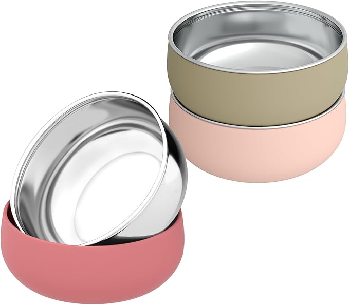 Bella's Friends Stainless Steel Baby Bowls with Silicone Sleeve 3 Pack, 5” for Toddlers Kids Feeding, Non-Slip, Non-Toxic, Mess-Free, Dishwasher Safe, Fit High Chair Size