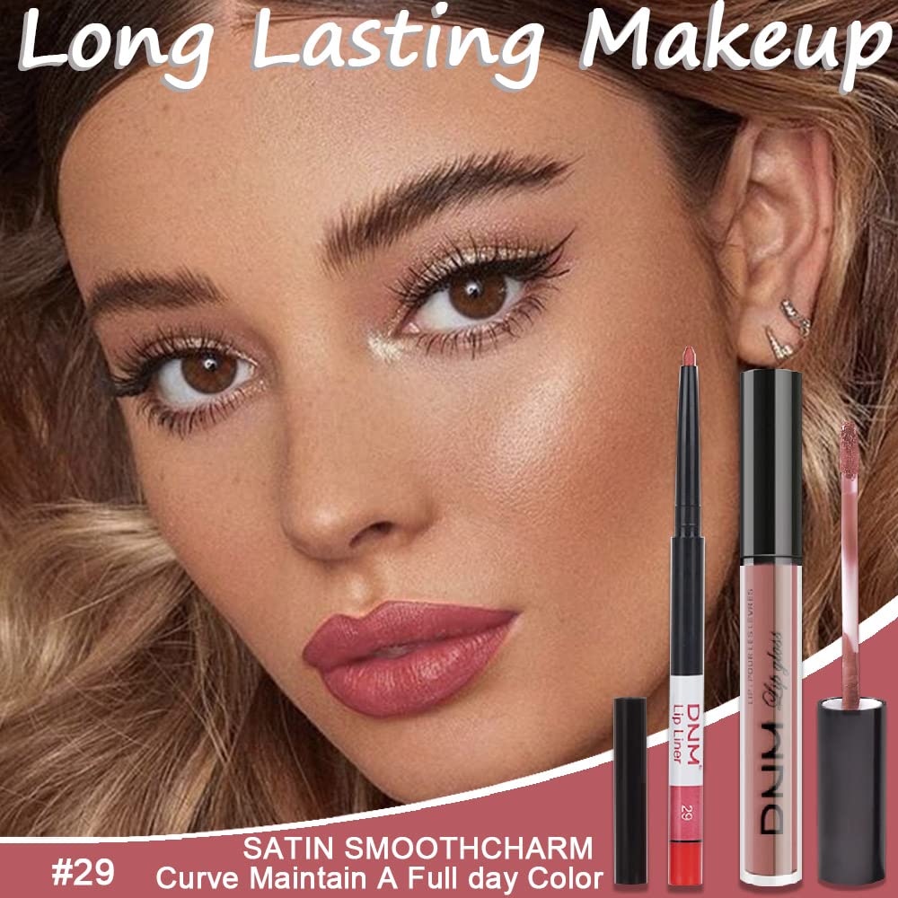 evpct 2Pcs Antique Rose Matte Lip Liner and Lipstick Pencil Makeup Set Brown Liquid Lipstick Lip gloss Stain Set Long Lasting Waterproof labiales mate 24 horas originales matte larga duracion 24 29#