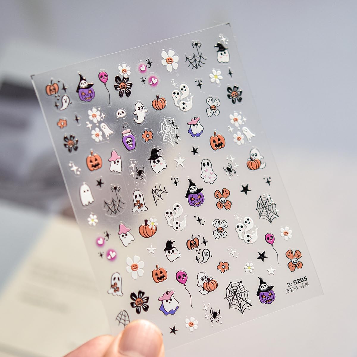 5D Embossed Halloween Nail Stickers Cute Ghost Self-Adhesive Nail Art Pegatinas Uñas with Horror Flowers Pumpkin Designs Nails Decals Halloween DIY Manicure for Women Girls Nails Art Decoration 1Sheet