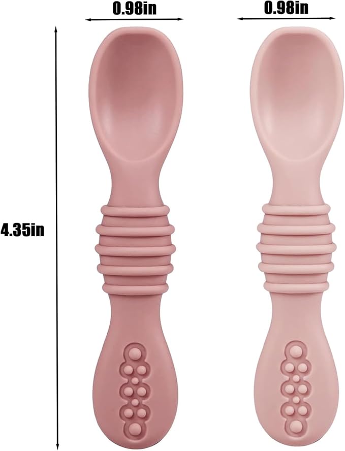 PandaEar Baby Feeding Set 4 Pcs, 2 Pack Stainless Steel Suction Plates & 2 Pack Spoons Set, Divided Plates for Baby Led Weaning Supplies, BPA-Free (Dark pink/Light pink)