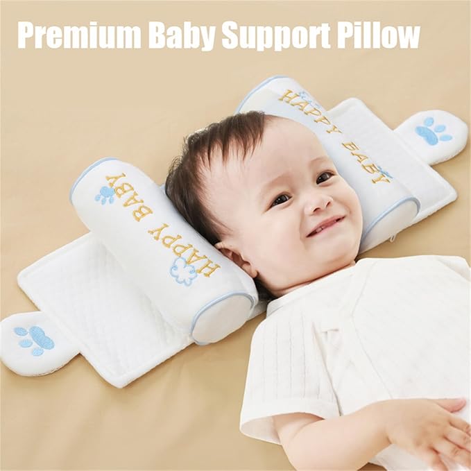 Kariney Baby Pillow, Compariston All-Season Breathable Pillow for Baby Development, Organic Cotton Adjustable Infant Head Cushion (Blue,Dragon)