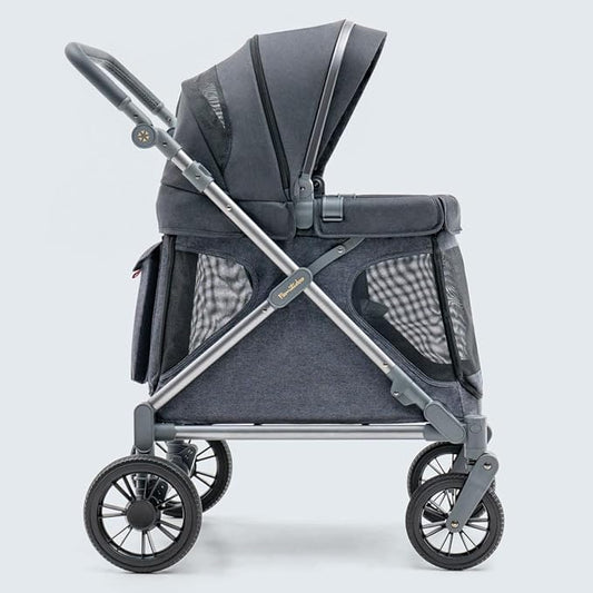 Familidoo Q1 Multi-Use Kids Wagon Stroller – Foldable, Lightweight & All-Terrain for Kids & Pets – 5-Point Safety Harness, Rain Cover & Compact Travel Design – Supports Up to 132 lbs (Charcoal Gray)