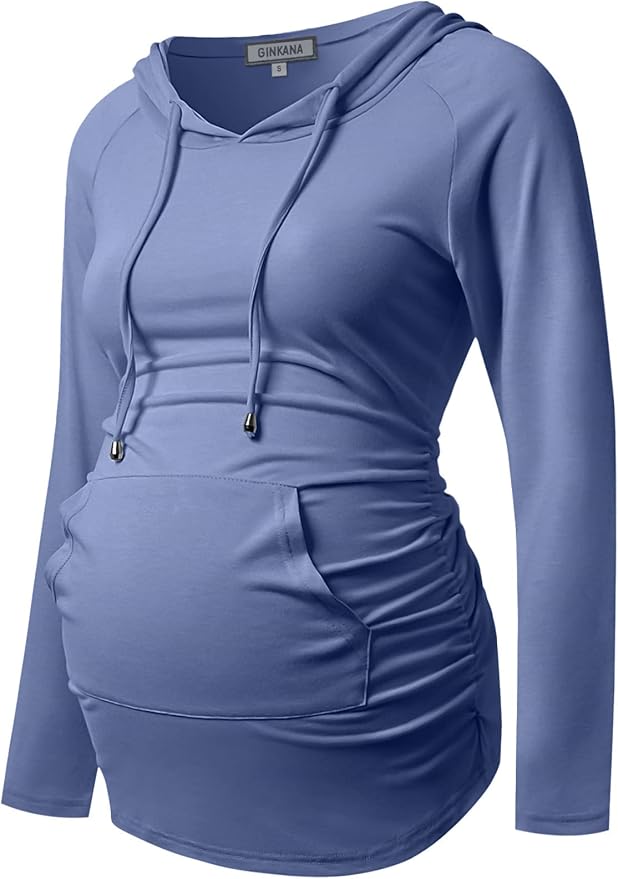 GINKANA Maternity Hoodie Long Sleeves Shirts Casual Maternity Top Pregnancy Sweatshirt Casual Clothes