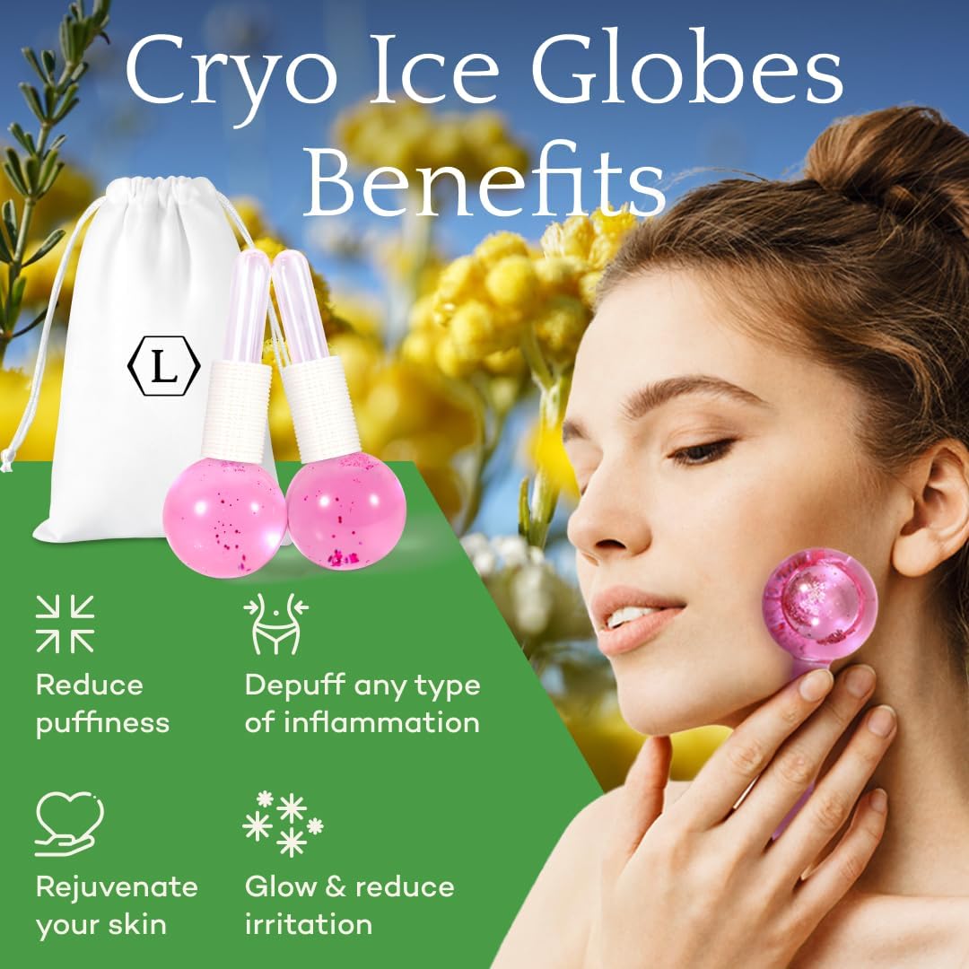 LUONKOS Ice Globes for Face - Pink, Set of 2 - Unbreakable Reusable Glass Gua Sha Tool & Lymphatic Drainage Massager - Skincare Tools for Puffiness & Dark Circles