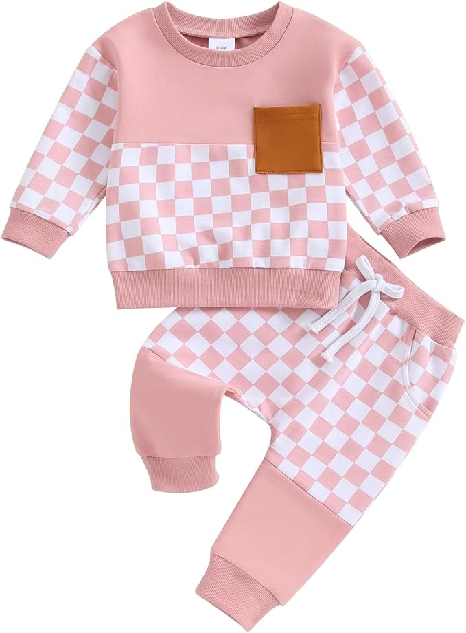 Fernvia Toddler Baby Girl Clothes 3 6 9 12 18 24 Months Fall Outfits Solid Long Sleeve Sweatshirt Tops + Pants Set
