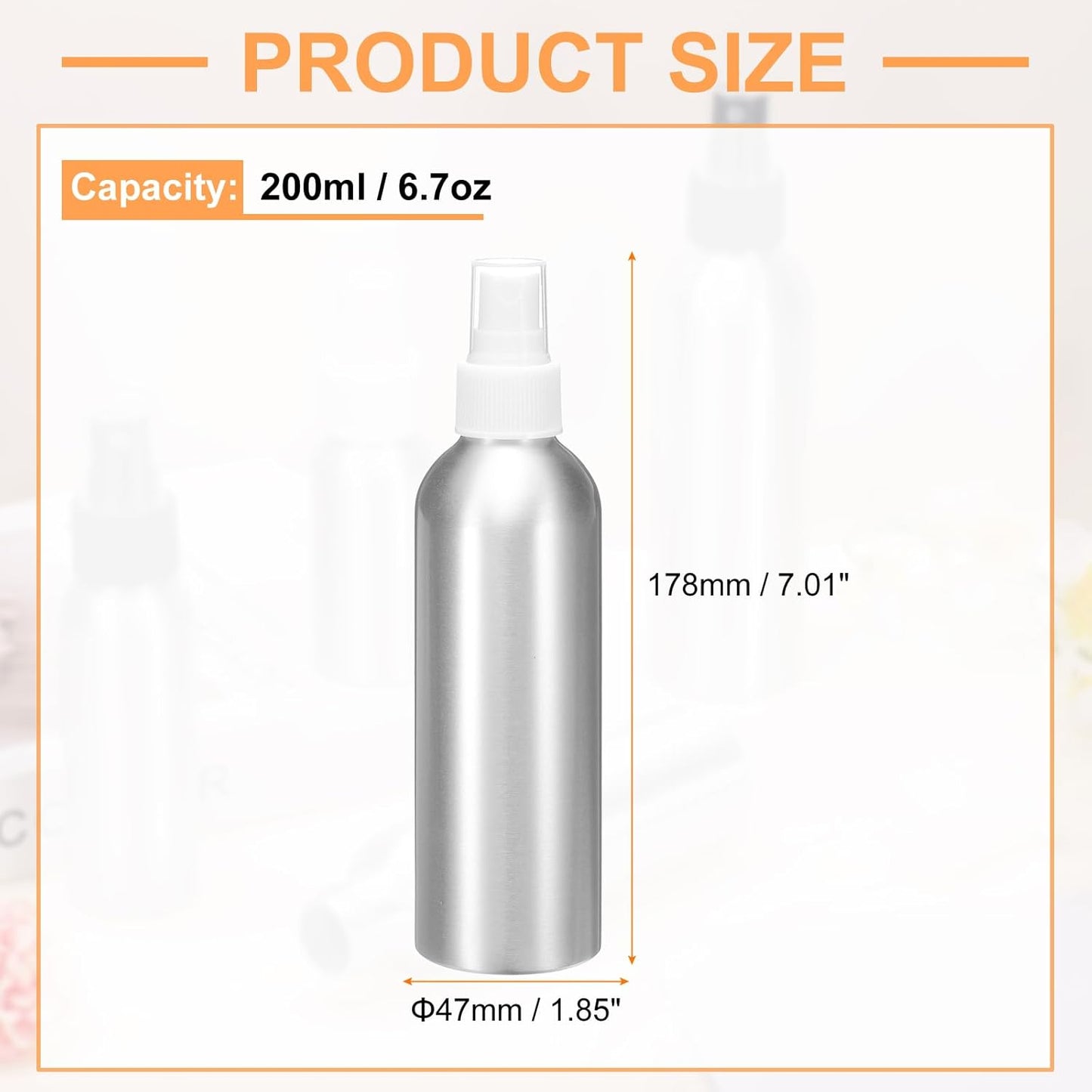 HARFINGTON 3pcs Aluminum Fine Mist Spray Bottles 200ml/6.7oz Metal Small Liquid Alcohol Refillable Travel Container with White Plastic Nozzle Cap for Perfume Skincare Cosmetic Storage Bottle