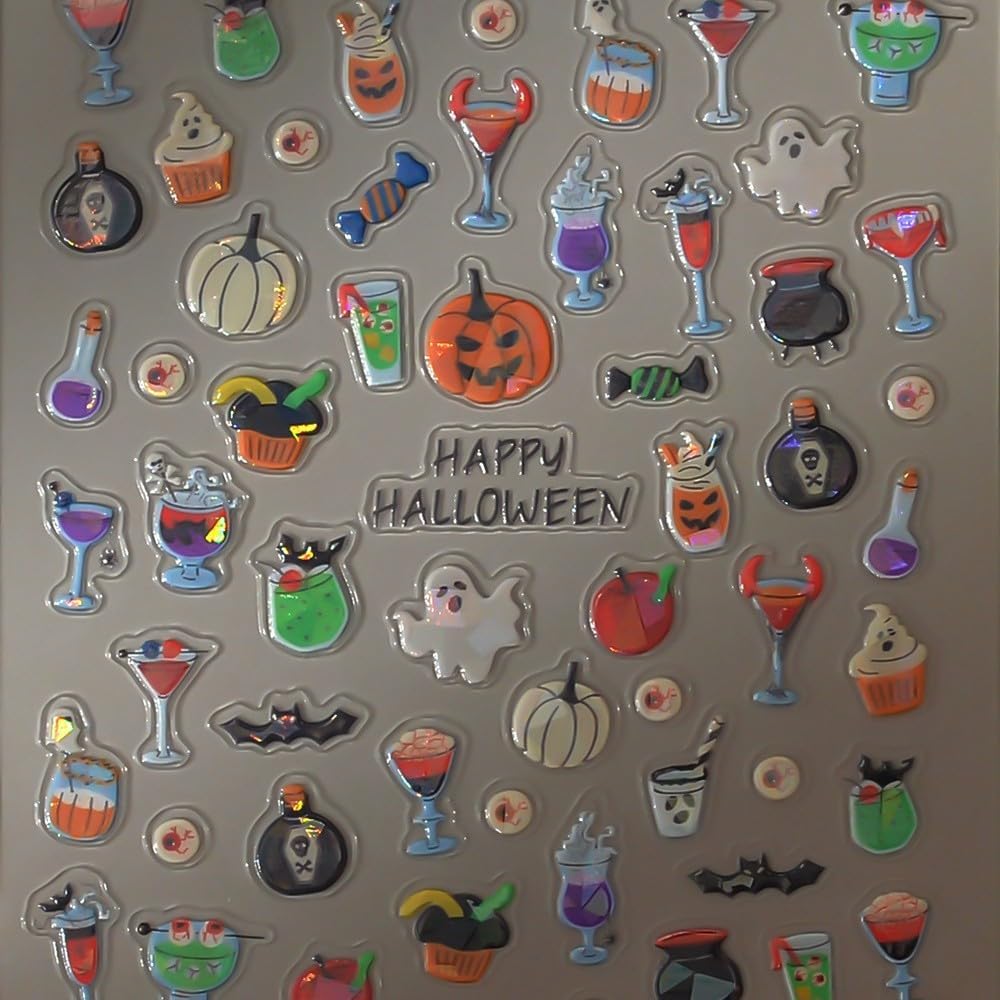 Halloween Nails Stickers Laser Ghost Nails Sticker 3D Embossed Horrible Pumpkin Self Adhesive Sticker Nail Decals Funny Glasses Nail Art Decal Halloween Decals for Nail DIY Manicure 1Sheet