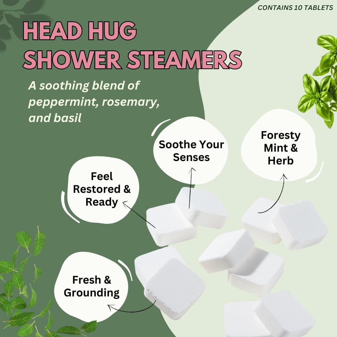 Head Hug Shower Steamers Aromatherapy for Soothing Relief, Bath Gift for Women, Mothers Day, Shower Steamers for Women and Men, Shower Bombs Made in The USA, Shower Tablets with Essential Oils