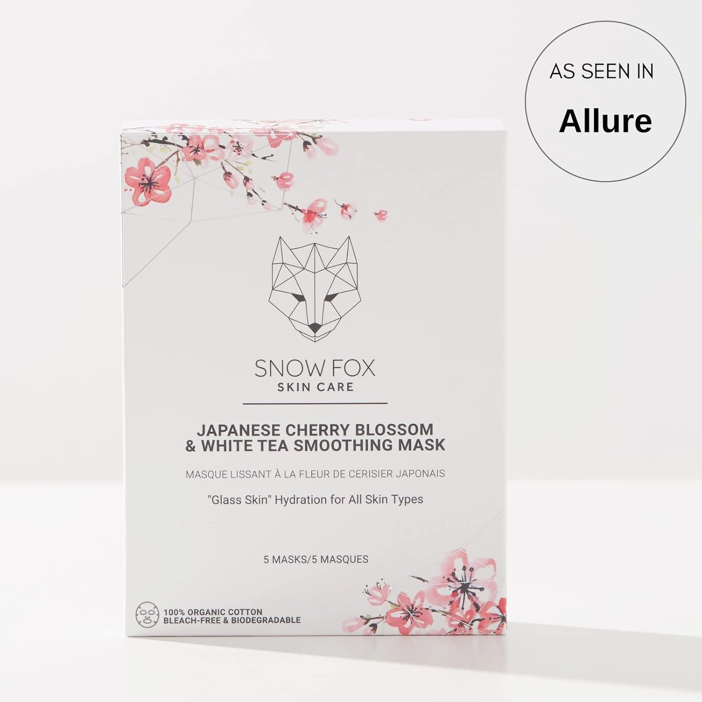 Snow Fox Skincare Japanese Cherry Blossom & White Tea Soothing Mask, 5 Mask