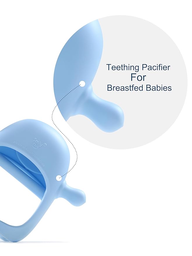 Smily Mia Shy Penguin Pencifiers for Breastfed Babies, Breastfed Essentials, Baby Essentials New Born Must Haves, Baby Pacifiers for 0-3,3-6,6-9Months Infants,Sky Blue