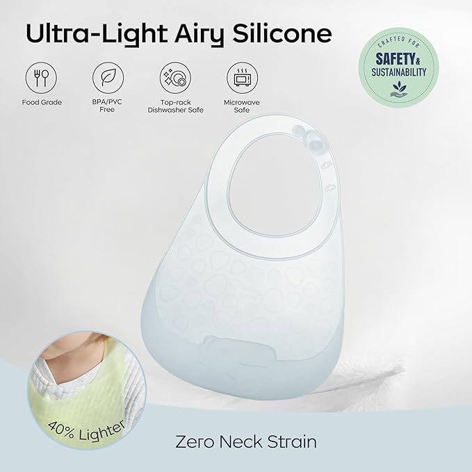bc babycare Lightweight Silicone Baby Bibs with Adjustable Neck, Toddler Silicone Bibs with 3D Food Catcher Pocket, BPA-Free
