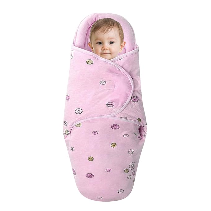 Premium Soft Cotton Baby Swaddle Blankets, Unisex Baby Blanket Wrap for Newborn Baby Boys Girls, Skin Friendly Wearable Swaddling Sleep Sack Calms Startle Reflex (Button, Peachpink, 3-6 Months)