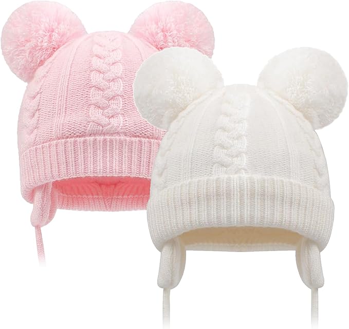 Duoyeree Toddler Winter Hat with Earflap Scarf Hood Thick Warm Kids Skull Cap for Baby Girls Boys