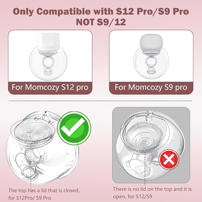 Two Full Milk Collector Cup Sets with 27mm Flange Compatible with Momcozy S12 Pro/S9 Pro Breast Pump, NOT for S9/S12, Replacement Pump Parts with Duckbill Valve, Flange, Diaphragm, Linker, Collector