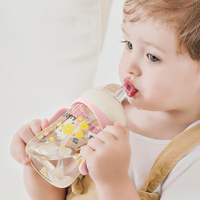 Baby Sippy Cup 240ml/8oz, Toddler Water Drinking Bottle with Non-Spill Valved Spout for 6+ Months, Pink/3Pack