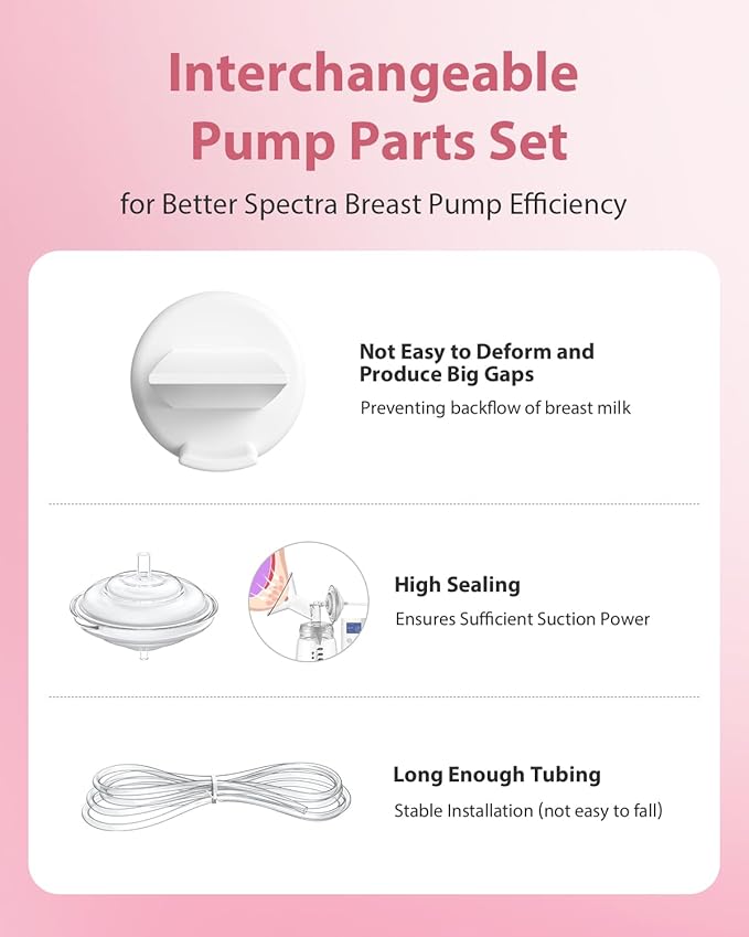 Breast Pump Parts Compatible with Spectra S1/S2/9 Plus, Duckbill Valves, Backflow Protector Membrane and Tubes (Not Original Spectra Accessories)