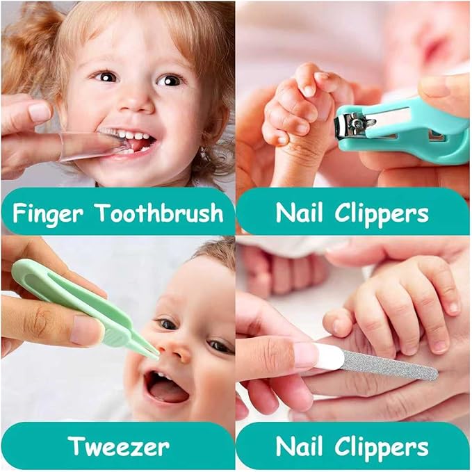 Baby Healthcare and Grooming Kit, 20 in 1 Portable Baby Safety Care Set with Hair Brush Comb Nasal Aspirator Electric Nail Trimmer Set Baby Essentials kit for Newborn Boys Girls (Green 20 in 1)
