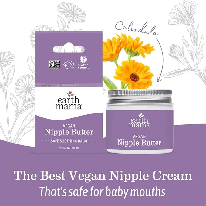 Earth Mama Vegan Nipple Butter | Cruelty-Free Breastfeeding Cream for Nursing Mamas | NO Lanolin, 2-Ounce