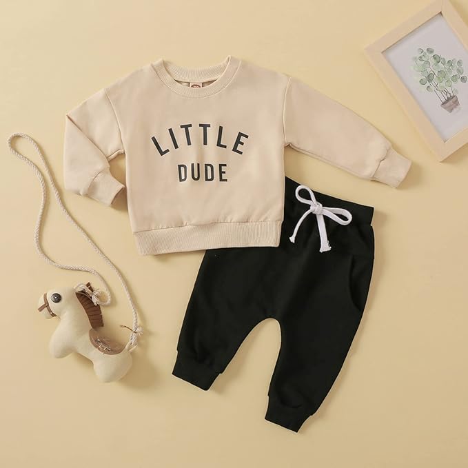 Toddler Baby Boy Clothes Solid Color Long Sleeve Crewneck Sweatshirt Top Casual Pants Set 2Pcs Fall Winter Outfits