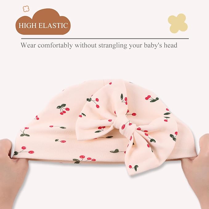 Bamery Newborn Baby Girl Hat Cotton Baby Bow Beanie Preemie Hats Spring Infant Hats for Girls 0-12 Months
