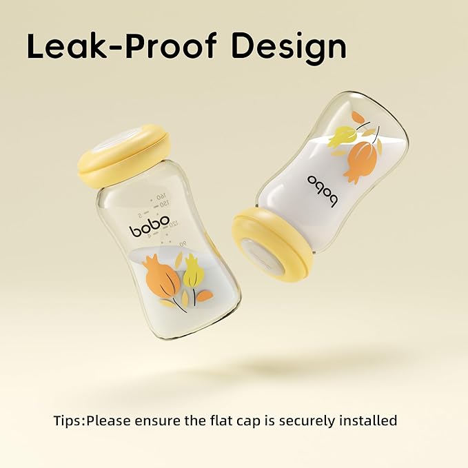 YOHKOH Glass Breast Milk Storage Bottles - 100% Leak-Proof, BPA-Free Breastmilk Storage Containers, Freezer & Dishwasher Safe, Ideal for Nursing Mothers (Multicolor1, 5.4oz (Pack of 6))