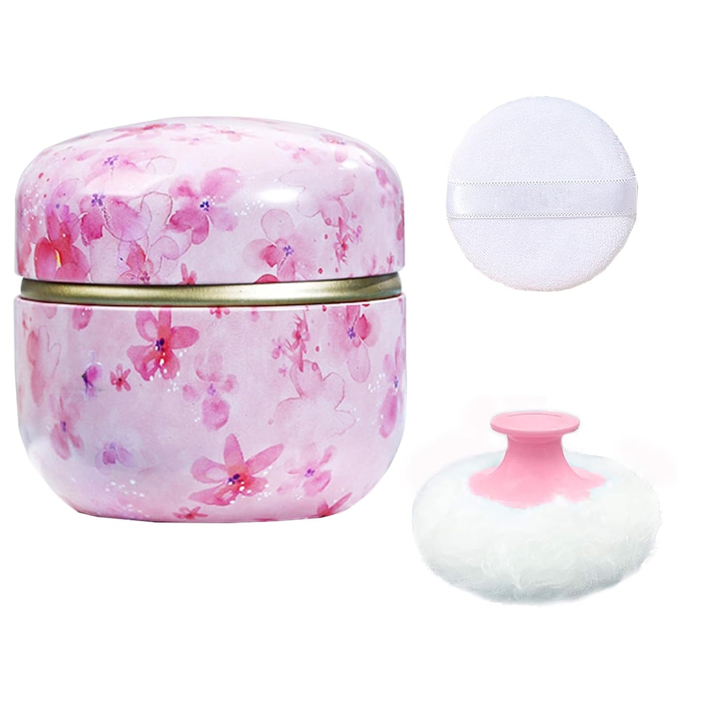 Body Powder Puff and Container for Dusting Powder, Women Powder Puff and Powder Case for Bath and Travel (Sakura)