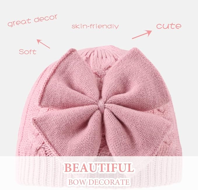 JANGANNSA Winter Warm Knitted Baby Hat for Girls Cotton Lined Infant Toddler Hat Autumn Cute Bow Classic Girls Beanie 0-6Y
