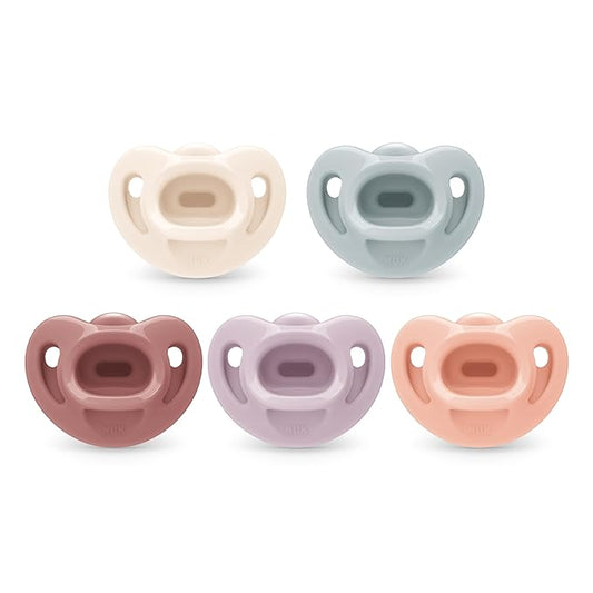 NUK 100% Silicone Comfy Orthodontic Pacifiers, 0-6 Months, Pink Fashion, Timeless Collection, 5 Count