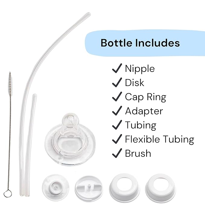 Hands-Free Baby Bottle - Anti-Colic Nursing System 4 oz Baby Bottle with Fast Flow Nipple/Teat 3m+ Infant with Tube Straw Feeding System for Toddler (2 Pack - Dinosaur)