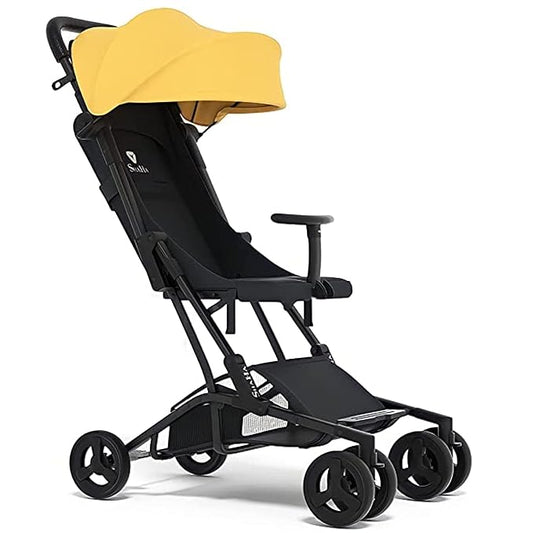 Lightweight Foldable Stroller for Toddlers - Travel & Airplane Stroller with Swivel Wheels, 1-Step Brake, Sun Canopy & Reclining Backrest