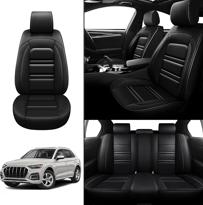 Seat Covers for Audi q5 2009-2025 | 5-Seats Leather Seat Covers, Easy to Install Automotive Seat Covers Full Set (Full Set, Black)