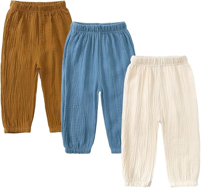 MYGBCPJS Baby Boys Girls Cotton Linen Trousers Kids Casual Ankle Pants Loose Long Bloomers