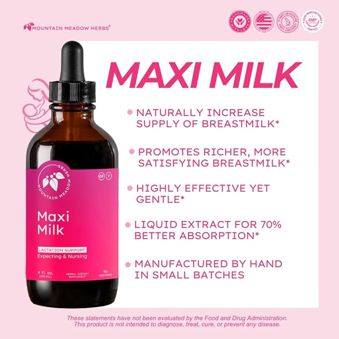 Mountain Meadow Herbs Maxi-Milk- Natural Liquid Lactation Support to Increase Breast Milk Production Quickly & Effectively for Breastfeeding Moms - 4 oz