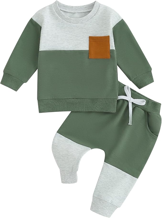 Toddler Baby Boy Fall Clothes Waffle Contrast Color Sweatshirt Pants Sets Infant Winter Outfits 6 12 18 24 Months