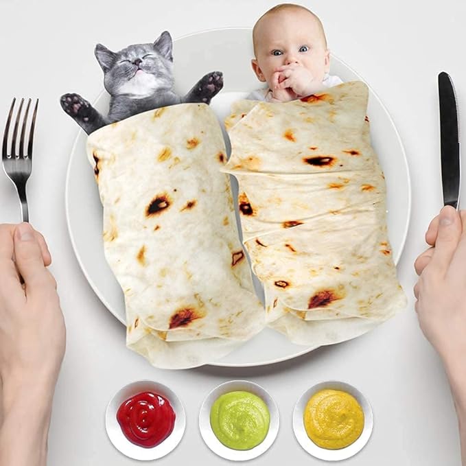 Tortilla Blanket, Baby Burritos Swaddle Blanket, Taco Blanket for Newborn Toddler, 285 GSM Soft Flannel Wearable Wrap Funny Gifts for Baby Shower Boy Girl 0-3 6 9 Months