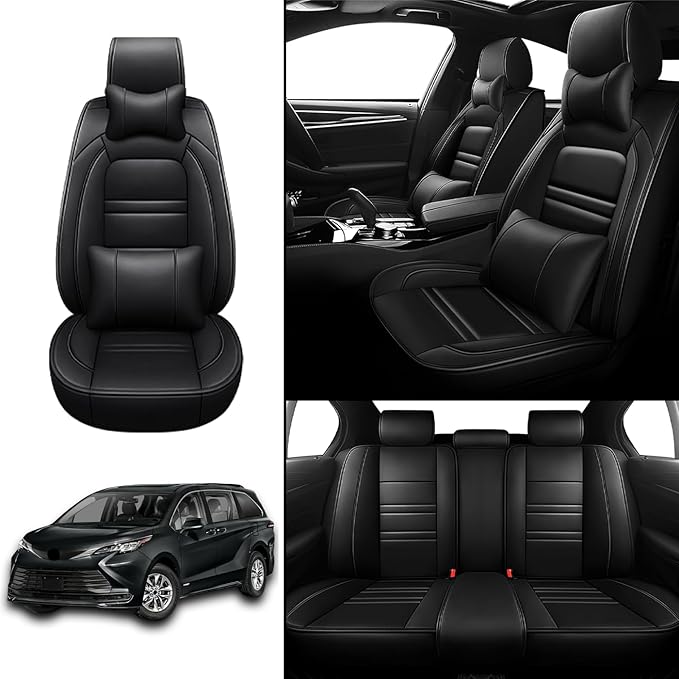 Car Seat Covers for Toyota Sienna 2004-2025 | 5-Seats Seat Covers, Waterproof Seat Protectors, Automotive Seat Covers (Full Set with Pillow,Black)