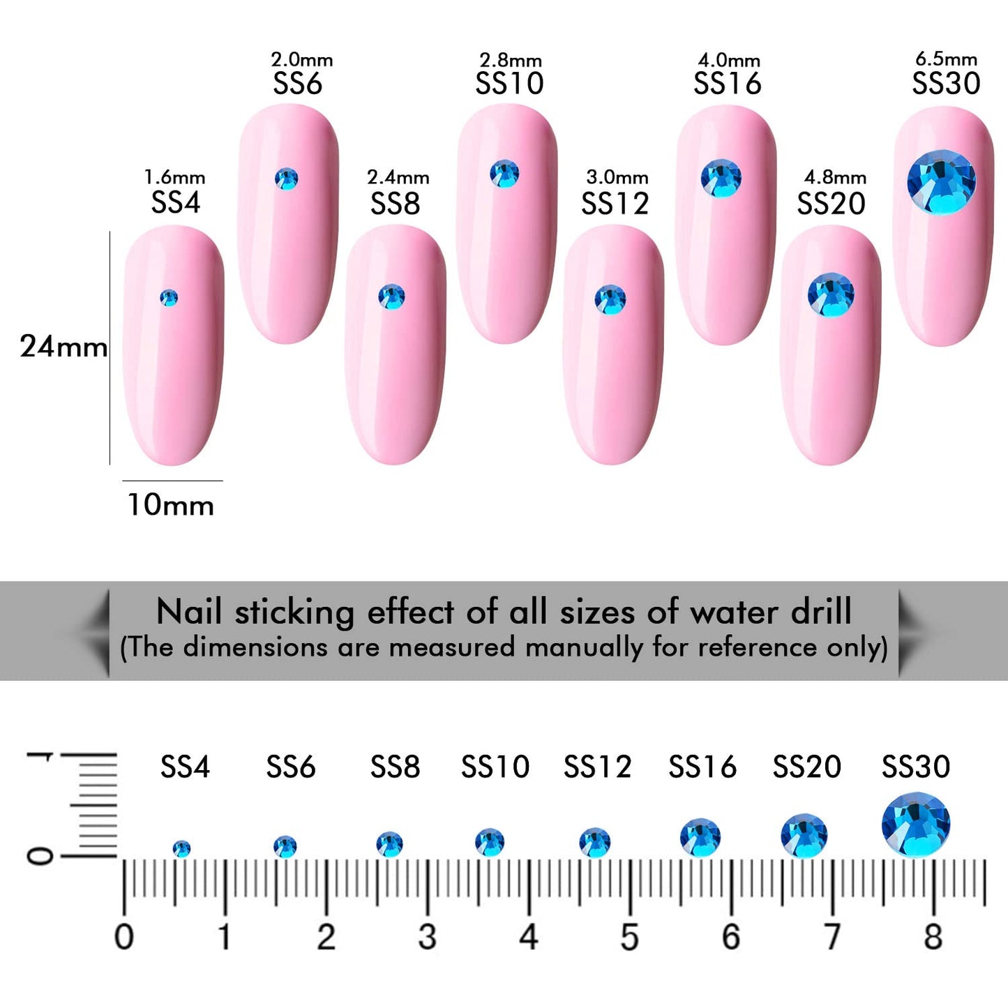 1440Pcs Blue Zircon Crystal Rhinestones,Glass Flatback Rhinestones Gemstones Mini for Nail Face Makeup Art Crafts Clothes Decoration -(SS10,2.8mm,Blue Zircon)