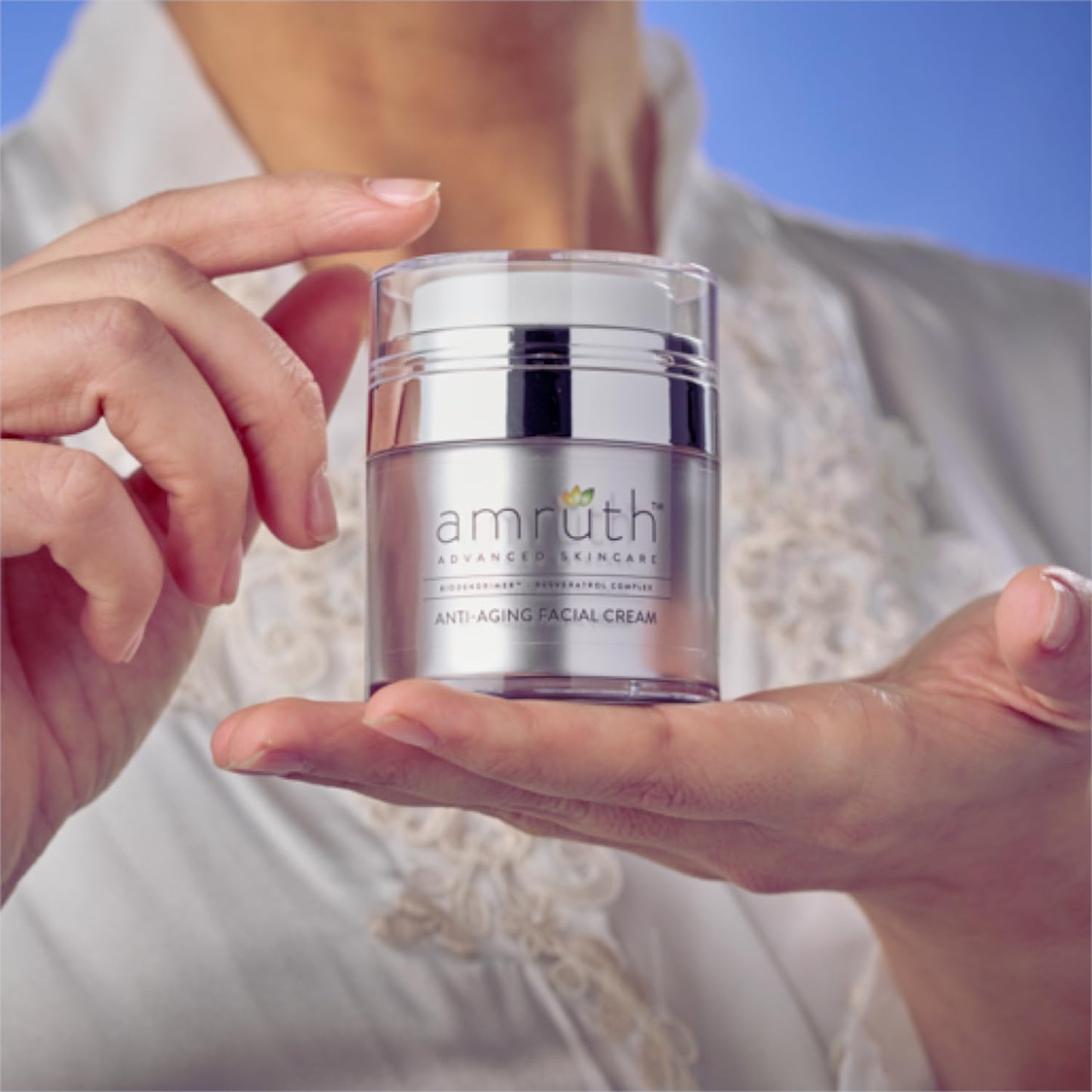 Amruth Resveratrol Daily Anti-Aging Facial Cream, 1oz Jar with Pump, Lightweight, Firms and Nourishes Skin, Smooths Appearance of Fine Lines and Wrinkles