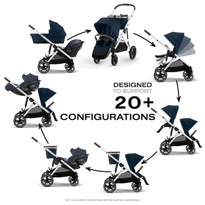 Cybex Gazelle S Stroller Modular Double Stroller for Infant and Toddler Includes Detachable Shopping Basket Over 20+ Configurations Folds Flat for Easy Storage Ocean Blue 28.4 pounds 1.0 Count