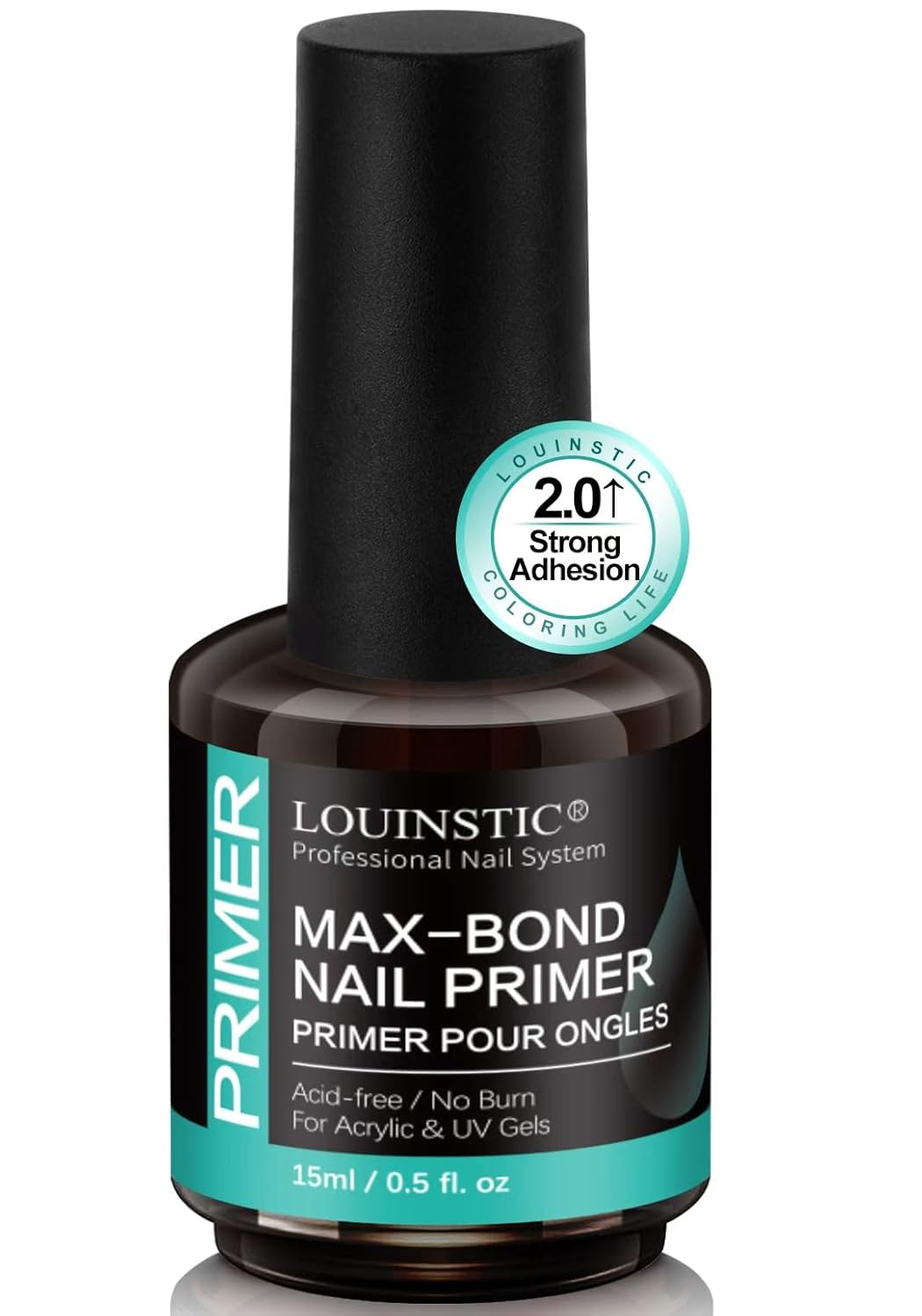 LOUINSTIC Acid-Free Nail Primer 15ml - Hema-Free Nail Prep for UV Gel, Builder Gel, Gel Polish & Acrylic Nails - No-Burn & No-Lift - Quick Air Dry, Low-Odor, Low-Irritant, Salon & Home Use