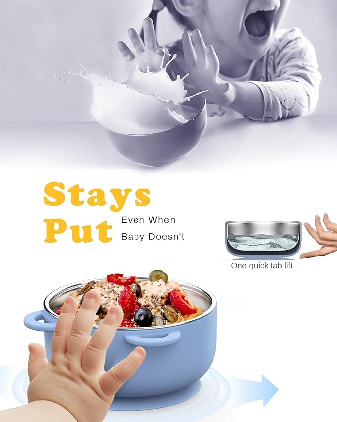 Baby Suction Bowls 4-Pack, 2-in-1 Stainless Steel 304 Toddler Bowl & Removable Silicone Suction Kids BowlNon Toxic Snack Container for Food Feeding, Twilight Meadow