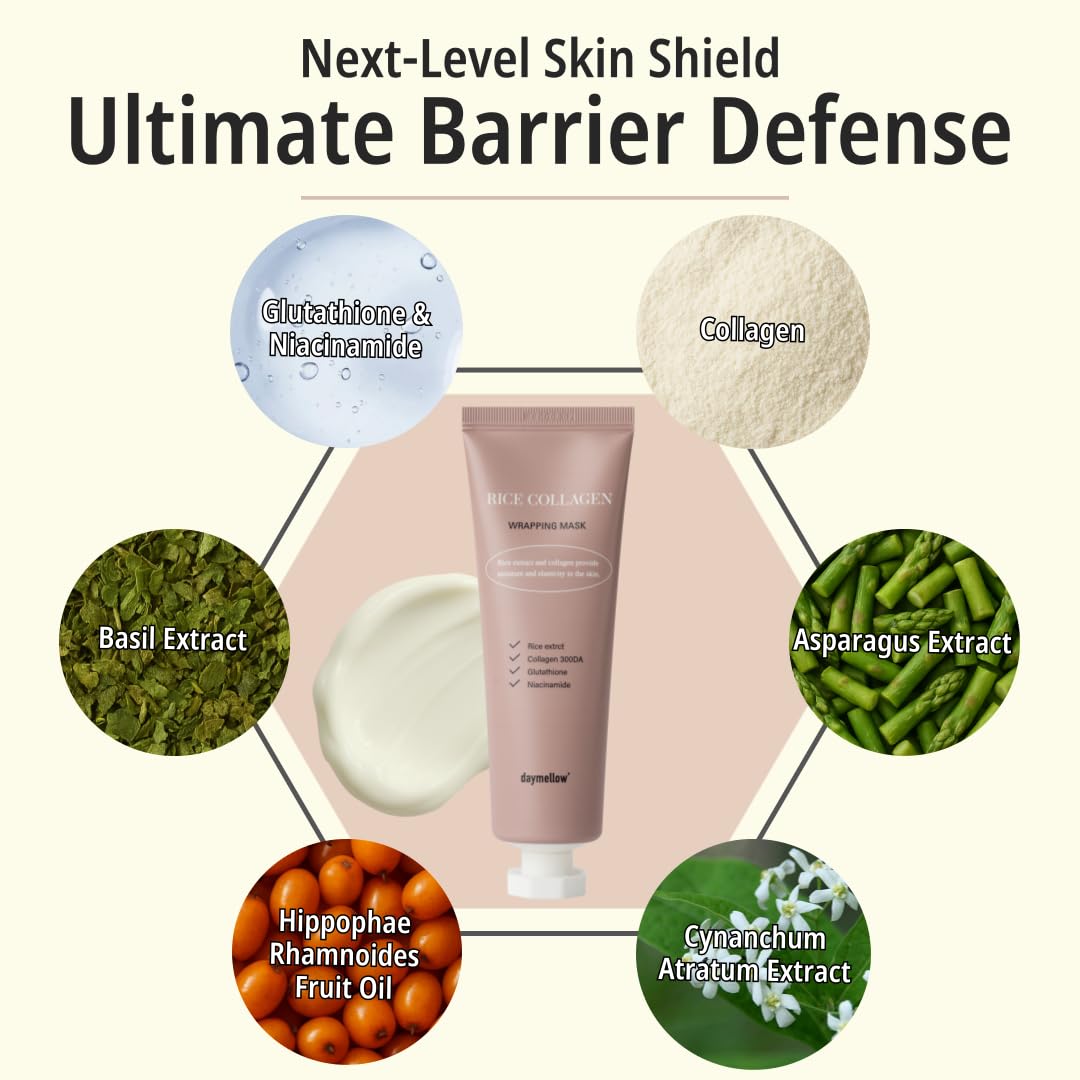 daymellow Rice Collagen Wrapping Mask 2.36 fl. oz / 70ml – Korean Peel-Off Facial Mask with Hydrolyzed Collagen, Hydrating & Firming, Overnight Gentle Pore Tightening for Glowing Glass Skin