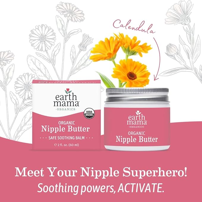 Earth Mama Organic Nipple Butter™ | Nipple Cream Safe for Breastfeeding | Postpartum Essentials for Nursing | Non Lanolin Nipple Cream, 2-Fluid Ounce