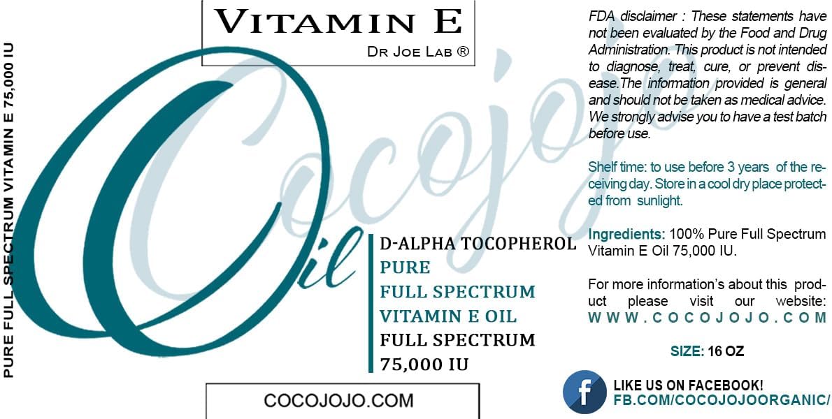 Vitamin E Oil - Pure, Full Spectrum, Undiluted, D Alpha Tocopherol, 75,000 IU - 16 oz - For Skin Hair Nails Body Care Hydrating Rejuvenating - Packaging May Vary