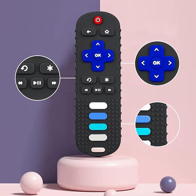 2-Pack Baby Teething Toys-TV Remote Control Shape Silicone Infants Teething Toys for Babies 0-18 Months,BPA-Free (2packs-Black)