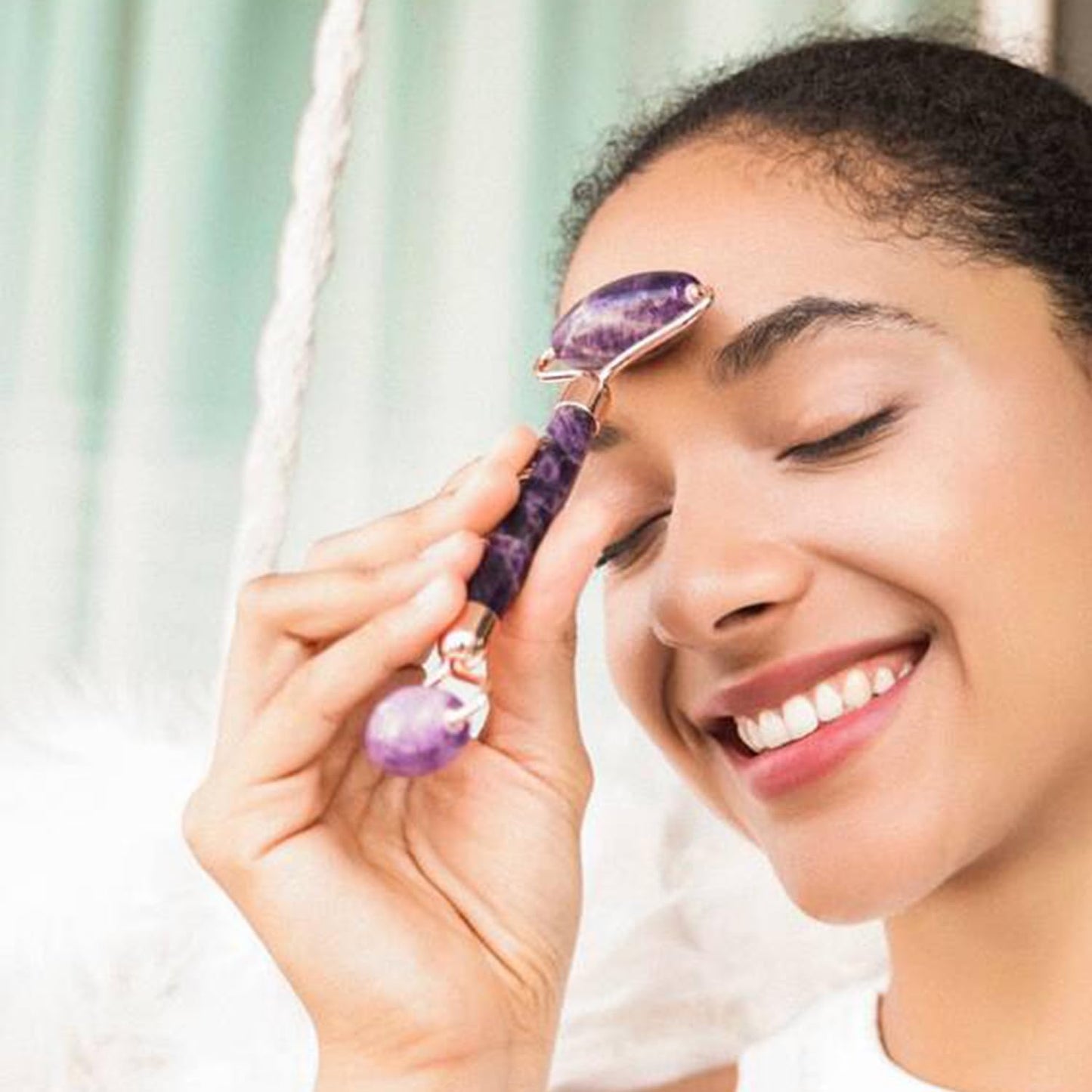 Gua Sha Facial Tools & Face Roller by ROSELYNBOUTIQUE Original Face Massager for Puffiness Wrinkless Skin Care Routine - Self Care Gift for Men Women (Amethyst)