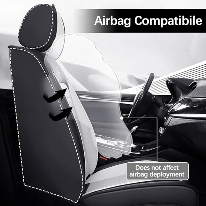 Leather Seat Cover for Ford Edge 2010-2026,Waterproof Soft Seat Covers,Interior Accessories Seat Covers Cushion Vehicle Protector Airbag Compatible(Black&Gray,2PCS Front)
