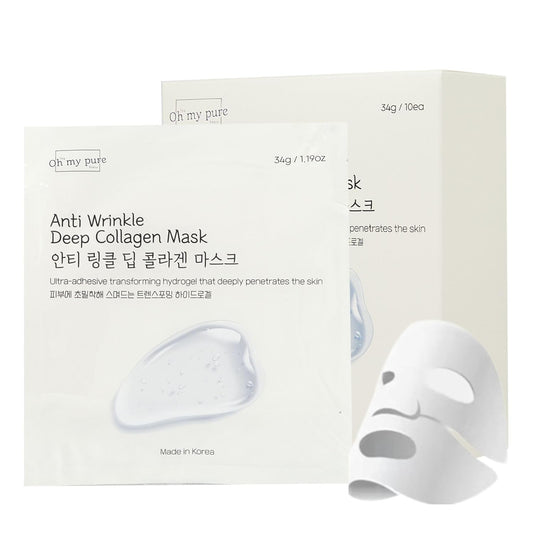 Collagen Hydrogel AntiWrinkle Deep Face Mask 15 EA Ultimate Hydration, Improves Skin Texture, Affordable Luxury, Glowing Skin, Reduces Fine Lines & Wrinkles, Made in Korea OHMYPURE (15, Deep Collagen)