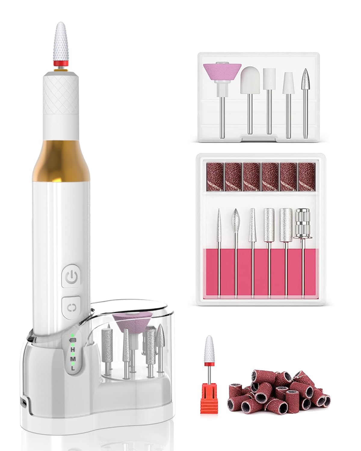 Nail Drill,Cordless Electric Files for Gel Nails E-File Manicure Kit Women Rechargeable Drill para Uñas Profesional Machine Grinder Acrylic White (M918)