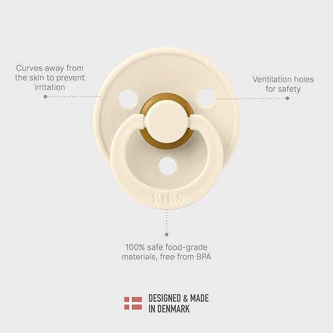 BIBS Pacifiers Colour Collection | Natural Rubber Baby Pacifier | Set of 2 BPA-Free Soothers | Made in Denmark | 6+ Months (Pack of 2) | Bubblegum/Peri